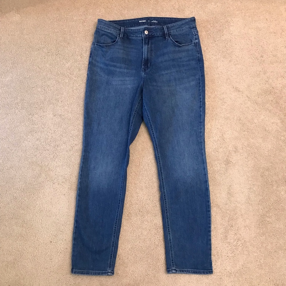 Old Navy High Rise Wow Straight Denim Blue Jeans Womens Size 14 Stretch Ankle